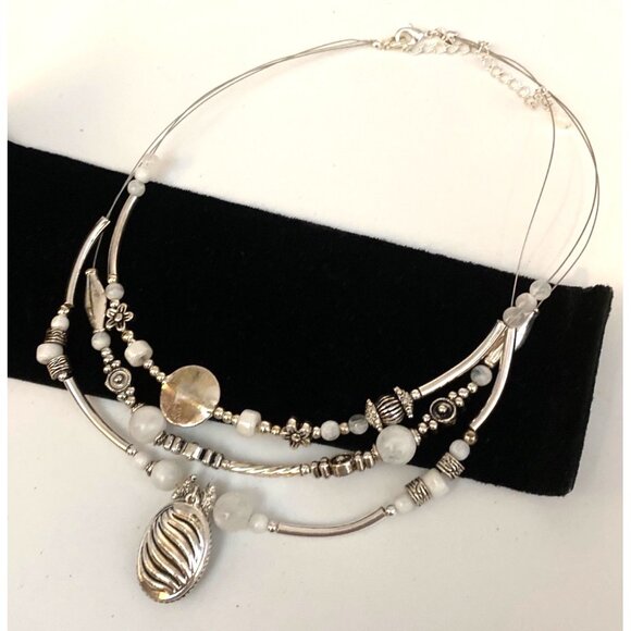 Avon Necklace Earrings Beaded Multi-Strand 14 Inches Pierced Silver White Lobste - Picture 3 of 5